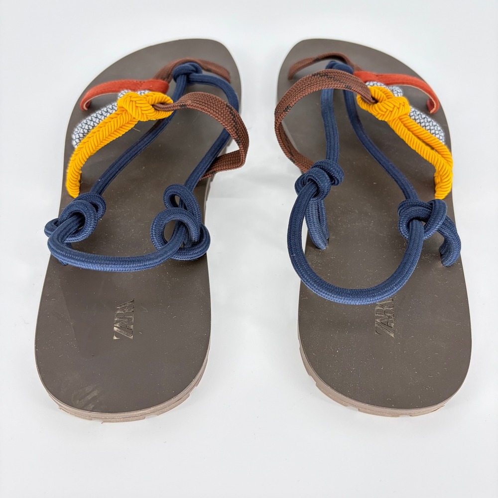Zara Womens Multi Color Rope Knot Flat Sandals Brown Slingback Size 38 US 7.5 - Picture 4 of 8